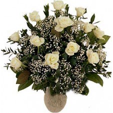 One Dozen White Roses in a Vase